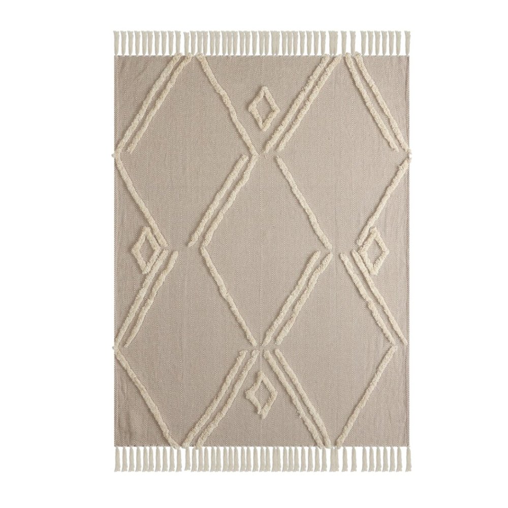 Diamond Tufted Throw Blanket / Beige & Cream / Cotton Throw Blanket / 60"x50" - Picture 3 of 11